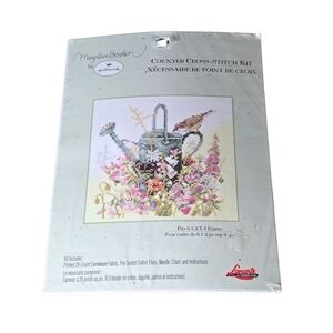 Hallmark Watering Can with Pink and Green Floral Cross-Stitch Kit